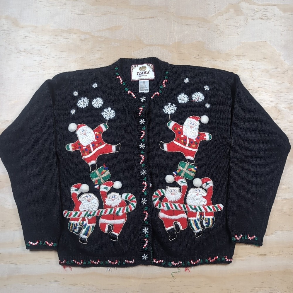 Vintage 2001 Tiara Petites Women's Button Up Santa Christmas Sweater Size PM